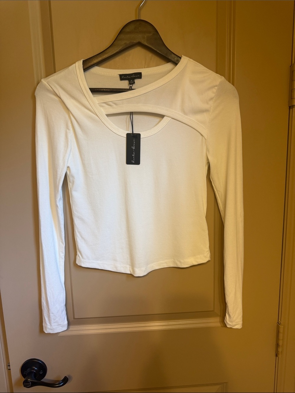 Cushnie & Co. White Long-Sleeve Cutout Rib-Knit Top